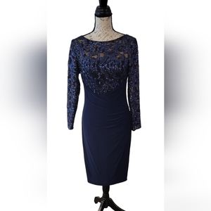 Ralph Lauren Blue Sequined Wrapped Bodycon Cocktail / Semi Formal Dress Size 8